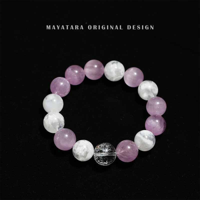 天然紫鋰輝搭配白雪花幽靈水晶手串喜用金火 - 手鍊/手環 - 水晶 紫色