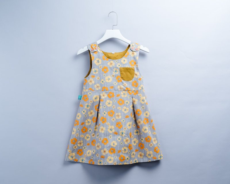 Pocket Dress-Flowers 20 - ชุดเด็ก - ผ้าฝ้าย/ผ้าลินิน สีทอง