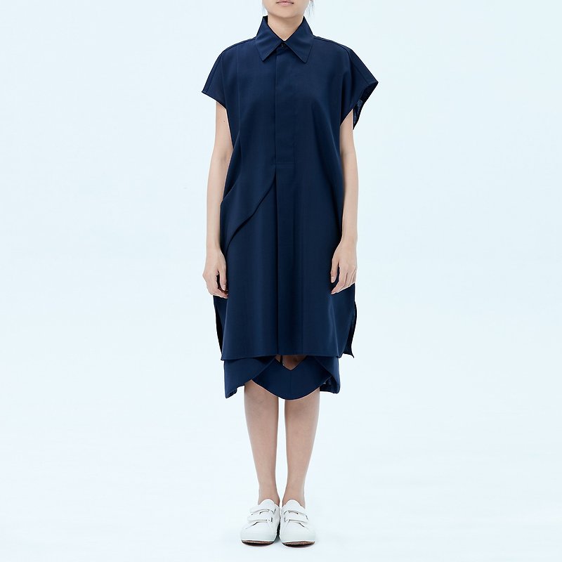 Blue Cut Detail Midi Skirt - Skirts - Wool Blue
