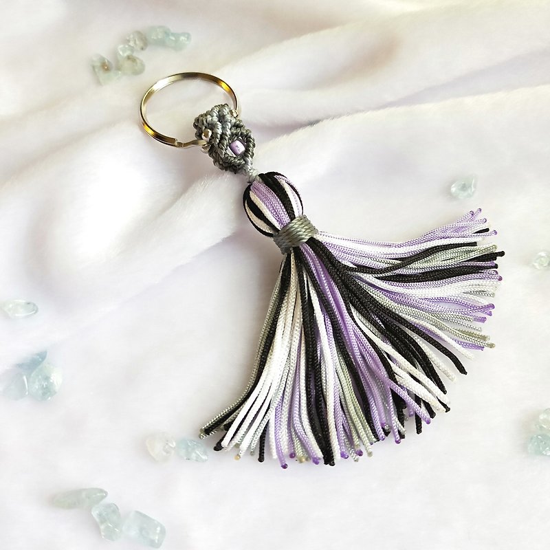 C011-Hand-woven beaded key ring personality purple black small tassel - ที่ห้อยกุญแจ - ไนลอน สีดำ