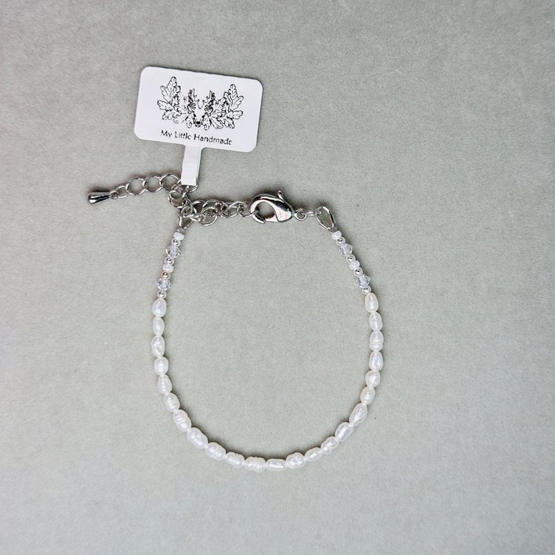 Natural freshwater pearl + Swarovski crystal bracelet JW109H-002 - สร้อยข้อมือ - ไข่มุก หลากหลายสี