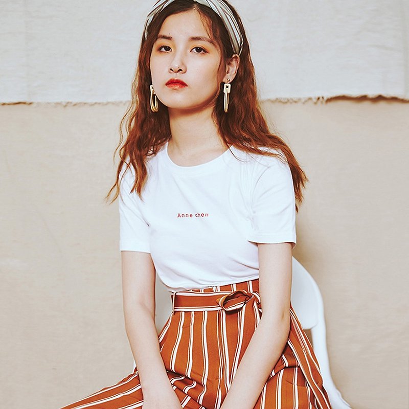 安妮陳2018夏裝新款純色圓領短袖T - T 恤 - 其他材質 白色
