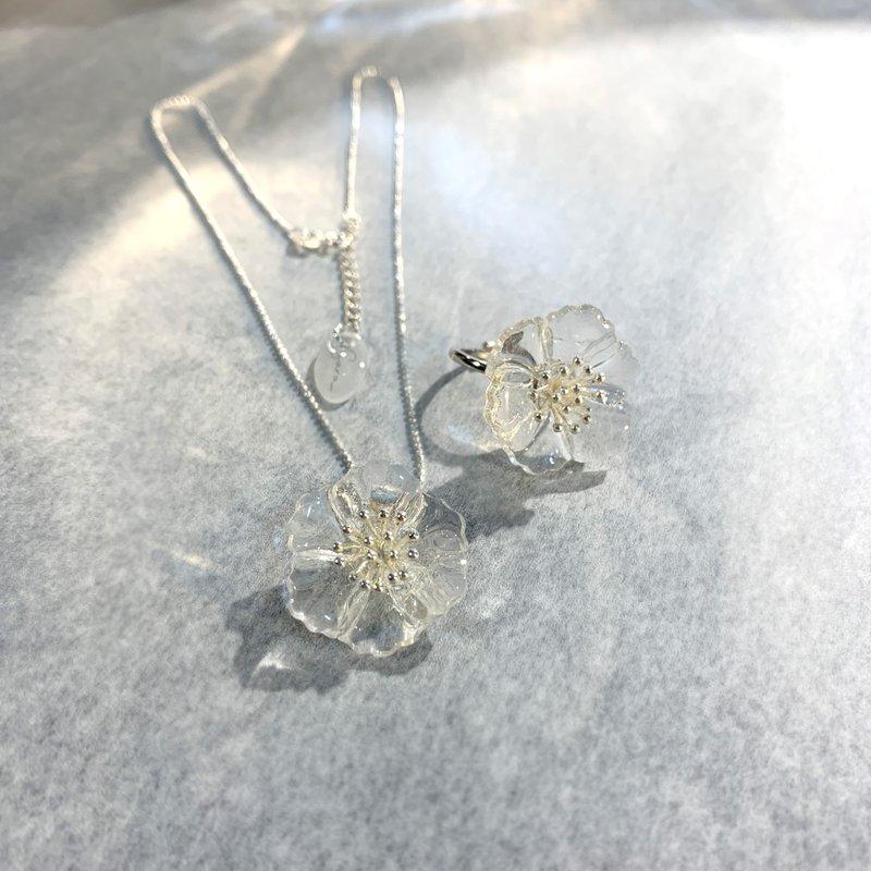 Poppy flower necklace ring resin Teacher's Day transparent silver gift box gift birthday Valentine's Day - สร้อยคอ - วัสดุอื่นๆ หลากหลายสี