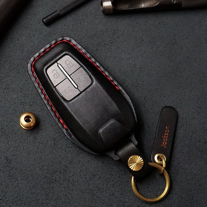 Leather Key Fob FIT FOR KEY CASE COVER Ring FITS Ferrari 488 pista - Keychains - Genuine Leather Black