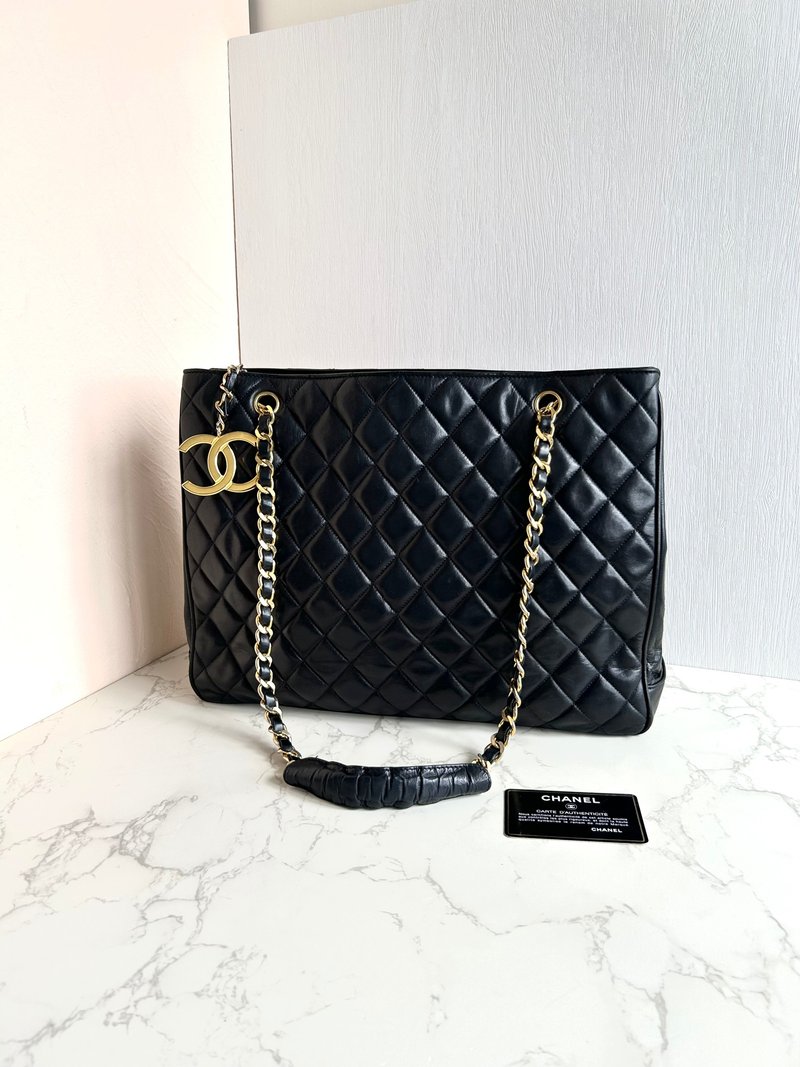 絕版中古包 Chanel 黑色經典托特包 單肩包 側背包 古董包 復古包 - 側背包/斜背包 - 真皮 黑色