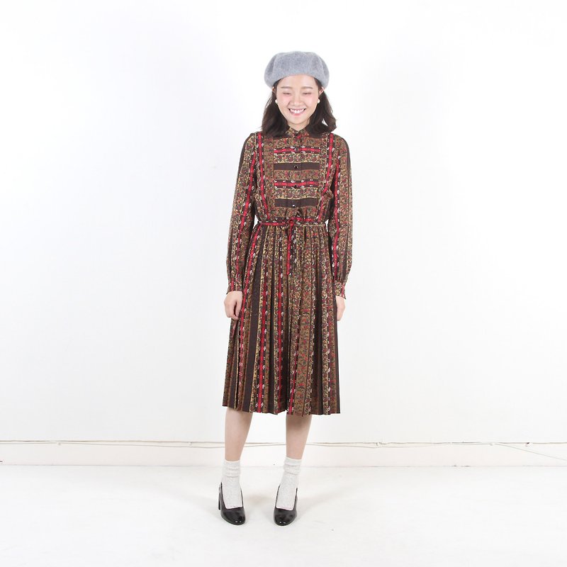 Ancient】 【egg plant royal sky incense printing vintage dress - One Piece Dresses - Polyester Multicolor