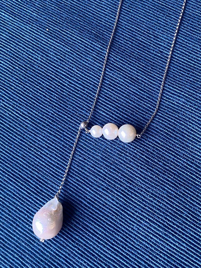 Simple Baroque Freshwater Pearl Necklace 40 inches - สร้อยคอ - เงินแท้ สีเงิน