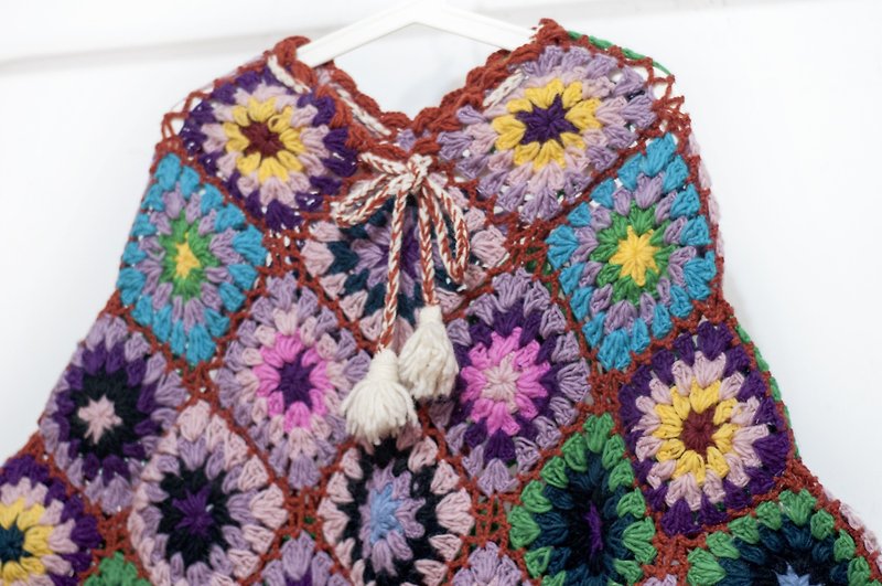 Merino wool top wool hippie cloak camping cloak Indian fringed shawl/bohemian cloak shawl/knitted cloak/crocheted scarf-Nordic flowers sea garden flowers crocheted - Knit Scarves & Wraps - Wool Multicolor