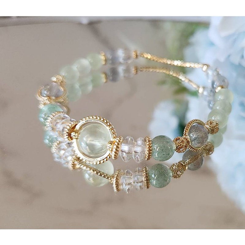 Stone|Green strawberry crystal|Labradorite|White crystal|Labradorite|Natural crystal bracelet - Bracelets - Crystal Green