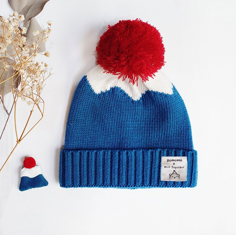 Mount Fuji parent-child hat warm knitted hat [fast shipping] first-month gift and Christmas gift - หมวก - วัสดุอื่นๆ สีน้ำเงิน