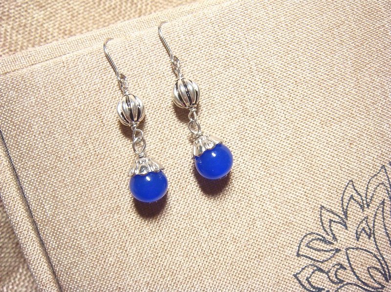 柚子林琉璃 - 藏青藍 - 復古風造型 - 可改夾式 - 耳環/耳夾 - 琉璃 藍色