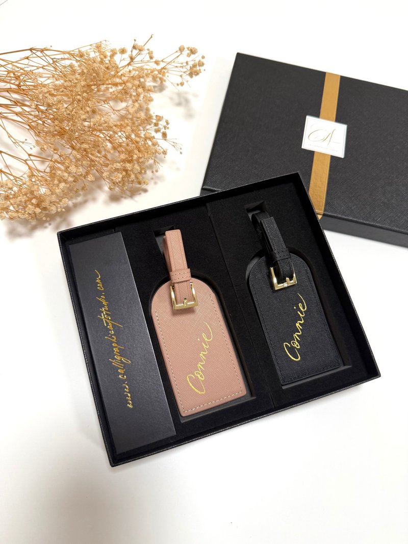 【組合禮物】客制 真皮 行李牌 燙金名字 結婚 旅行 畢業 移民 - 行李吊牌 - 真皮 黑色