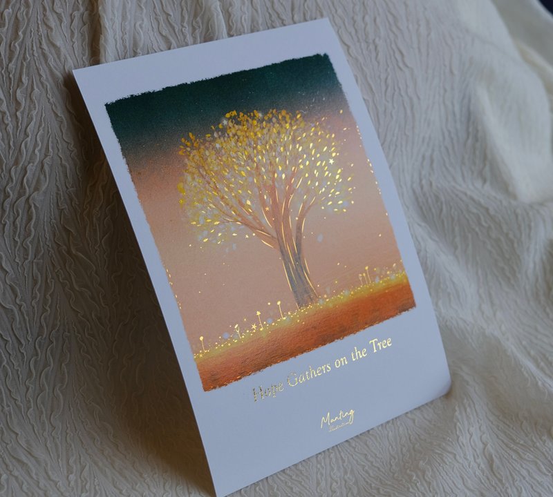 燙金畫卡 15x21cm (A5) - Hope gathers on the tree - 卡片/明信片 - 紙 
