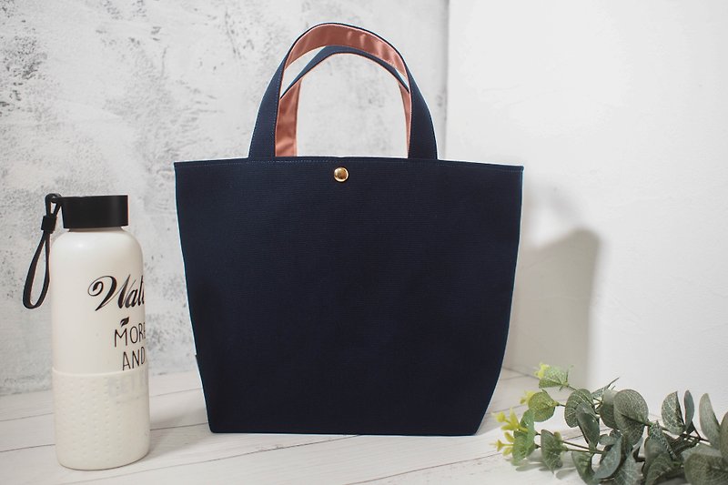 Jiajiajiu M series tote bag / canvas shoulder bag / zipper canvas bag / midnight blue / in pre-order - Handbags & Totes - Cotton & Hemp Blue