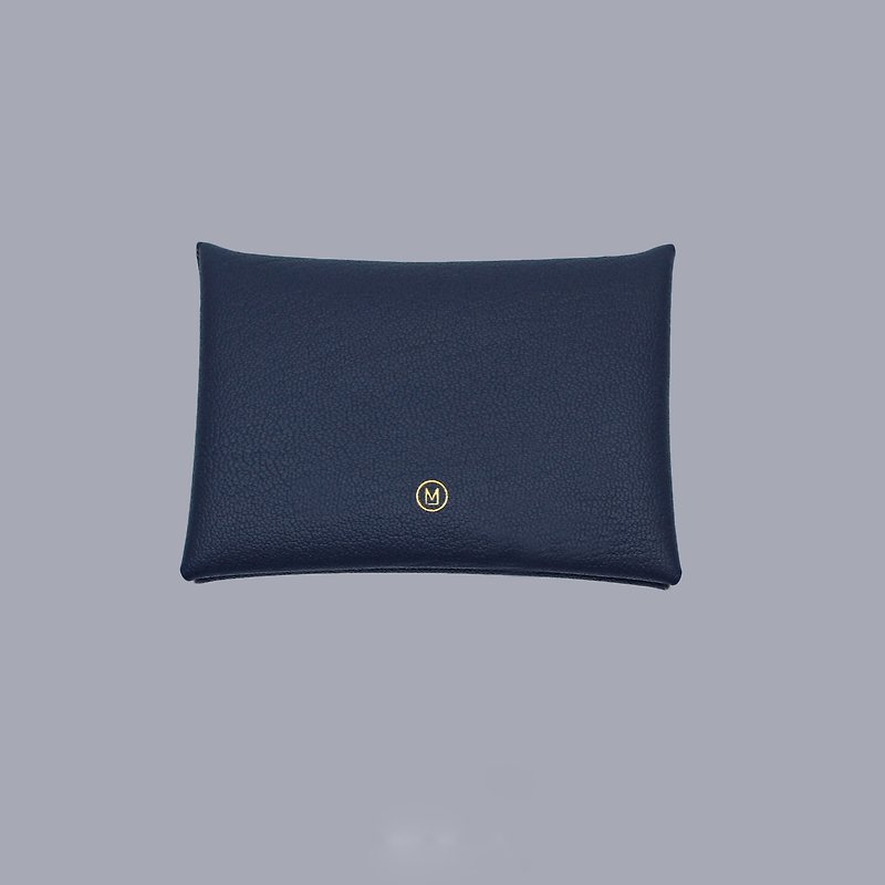 Custom genuine leather macaron dark blue card holder/wallet/card holder/card case - Wallets - Genuine Leather Blue