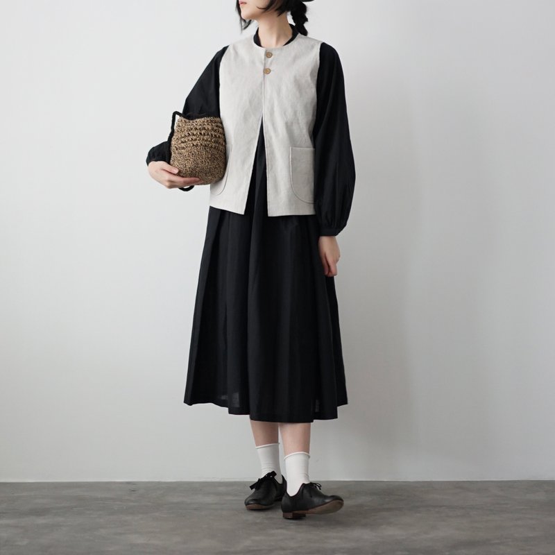 Sensaicha Checked Linen Vest - 背心/無袖上衣 - 棉．麻 銀色