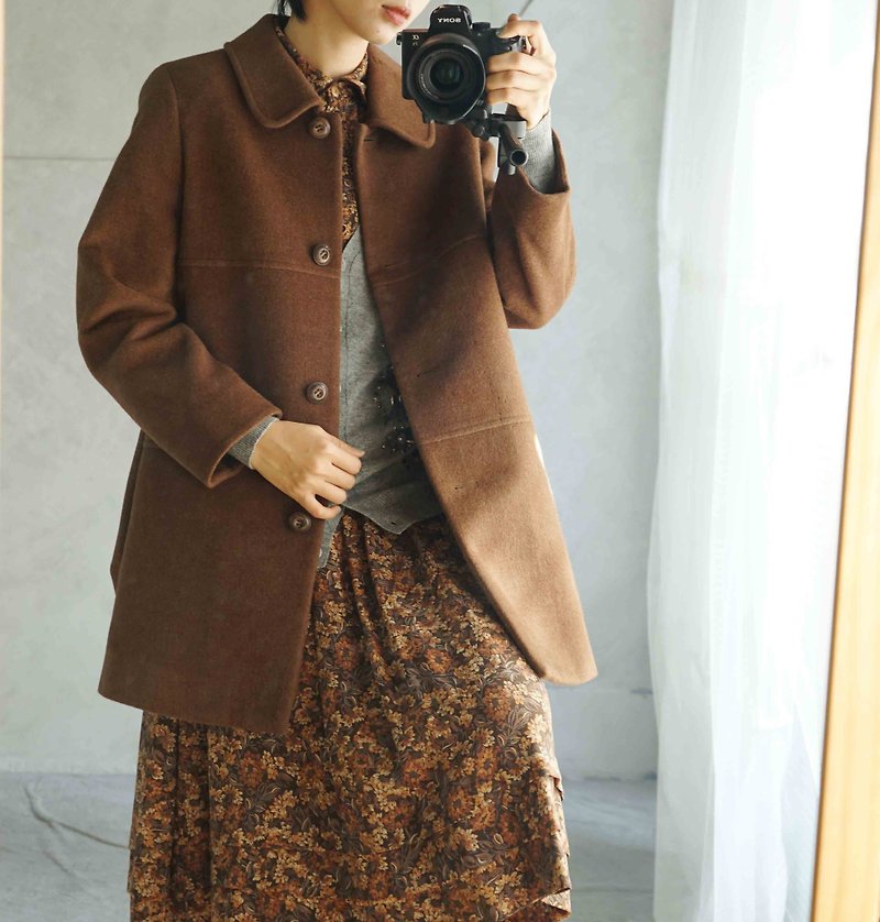 Treasure hunt vintage-British style DAKS angora dark brown sheared cord coat - เสื้อแจ็คเก็ต - ขนแกะ สีนำ้ตาล