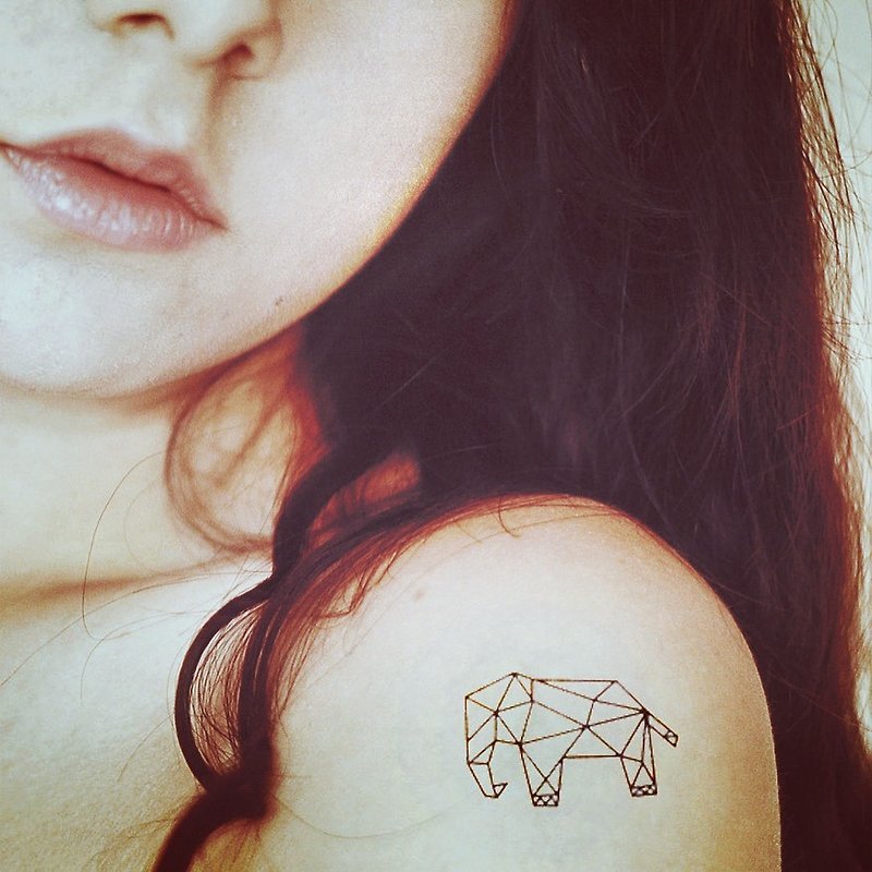 OhMyTat 幾何大象 Geometric Elephant 刺青圖案紋身貼紙 (2 張) - 紋身貼紙/刺青貼紙 - 紙 黑色