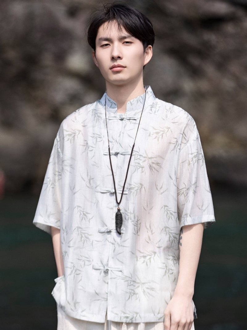新中式復古 冰絲輕薄短袖襯衫 中國風唐裝 - 男裝恤衫 - 其他材質 多色