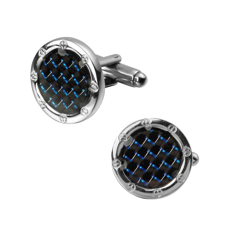 Kings Collection Round Blue Carbon Fiber Cufflinks  KC10082 Blue - Cuff Links - Other Metals Blue