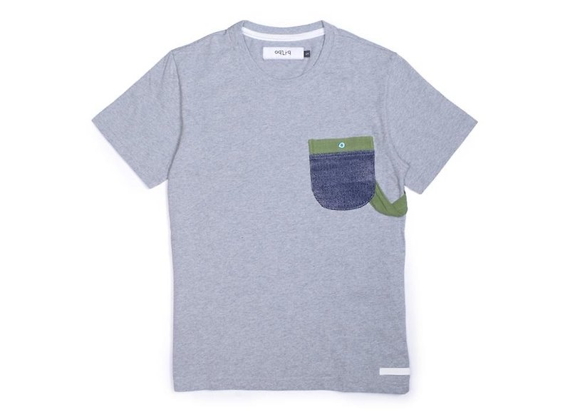oqLiq - Urban Knight - 針織工作口袋T-shirt (灰) - 男 T 恤 - 棉．麻 灰色