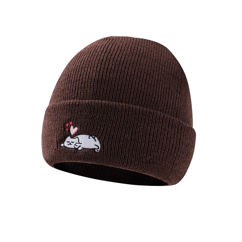 貓咪 AME冷帽/ 針編帽 (摩卡慕斯色) - 帽子 - 壓克力 咖啡色