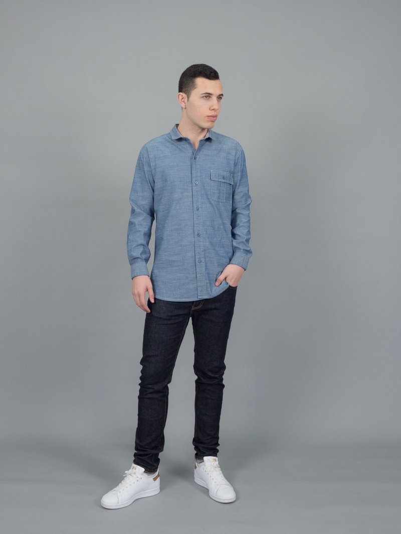 FT. Work Shirt (Indigo Blue,Long sleeve) (2 Pcs.) 長袖襯衫 - 男襯衫/休閒襯衫 - 棉．麻 藍色