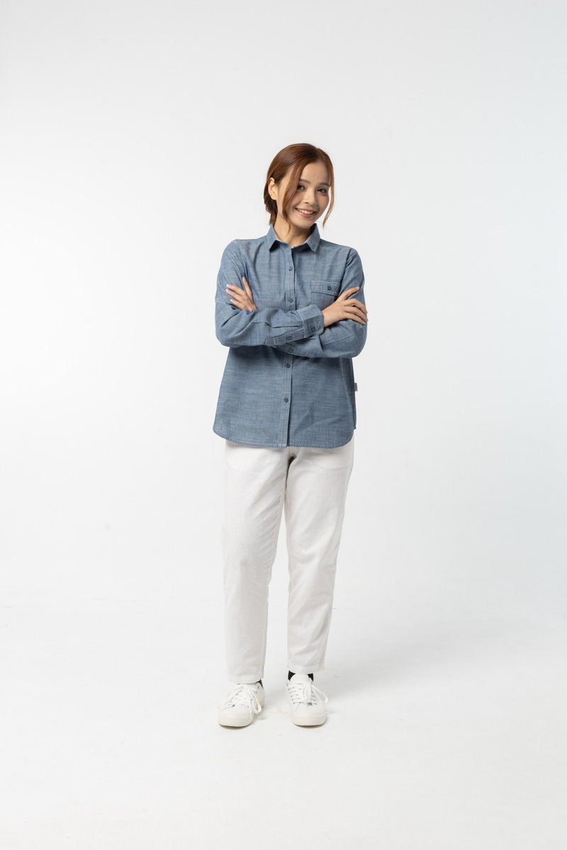 FT. Work Shirt : Long Sleeve (Indigo Blue, สีน้ำเงิน) 長袖襯衫 - 男襯衫/休閒襯衫 - 棉．麻 藍色