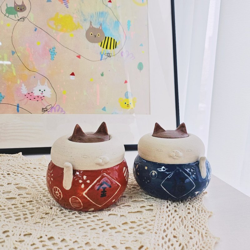 醜醜招財貓陶瓷罌 - 擺飾/家飾品 - 陶 多色