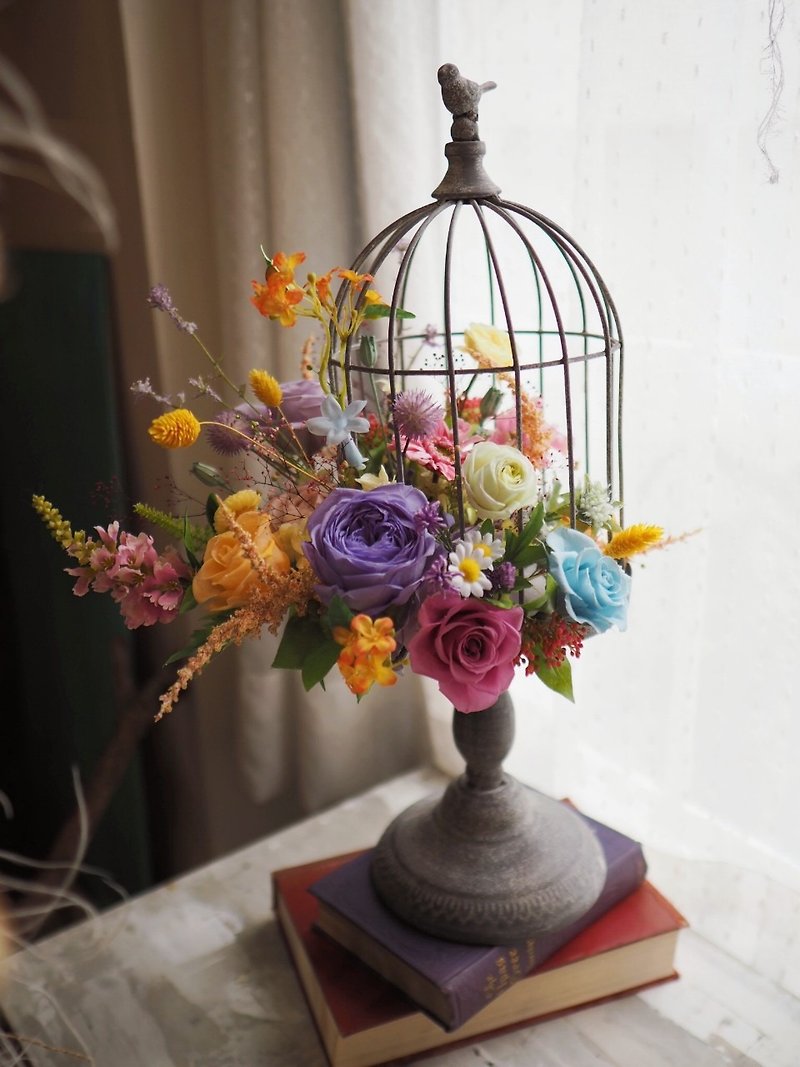 Vintage Birdcage Everlasting Garden-Everlasting Flowers, Dry Flowers, Opening Ceremony, Home Decoration - Dried Flowers & Bouquets - Plants & Flowers Gray