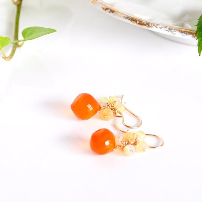 14kgf/Carnelian Asyn x Precious Opal Earrings 14kgf/Carnelian Asyn x Precious Opal Earrings - ต่างหู - เครื่องเพชรพลอย 