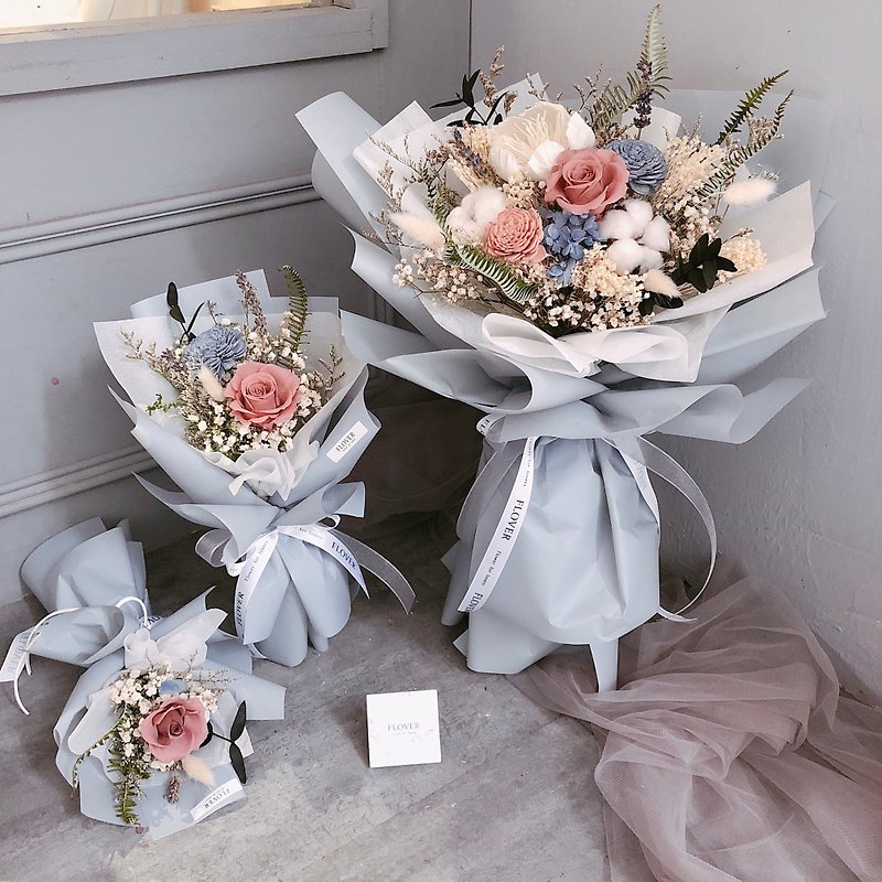胭脂粉藍玫瑰永生花束 - 擺飾/家飾品 - 植物．花 