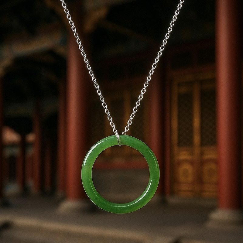 天然碧玉「サークル」3mm A貨 ペンダント＆ピンキーリング 母の日 誕生日 ギフト - ネックレス - 翡翠 グリーン