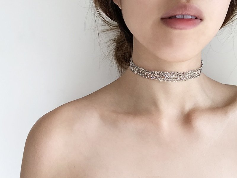 925 Silver Choker braided necklace clavicle - Necklaces - Other Metals Silver