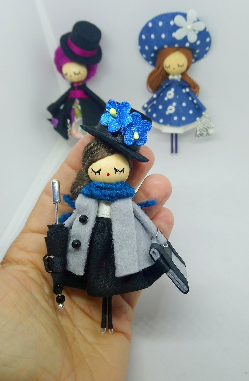 Mary Poppins brooch doll - 胸針 - 木頭 黑色