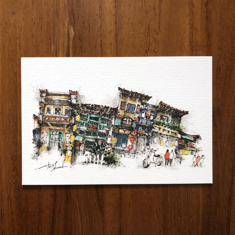枯枝筆速寫 台南景點 神農街 水彩 插畫 手繪明信片 - 卡片/明信片 - 紙 