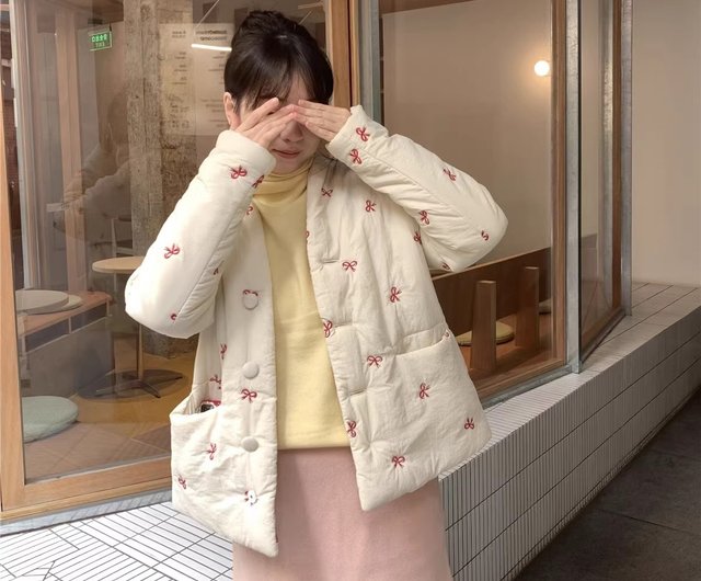 フランシュリッペ　パンダ刺繍コート　レッド　インナー付き フランシュリッペ パンダ刺繍コート レッド インナー付き