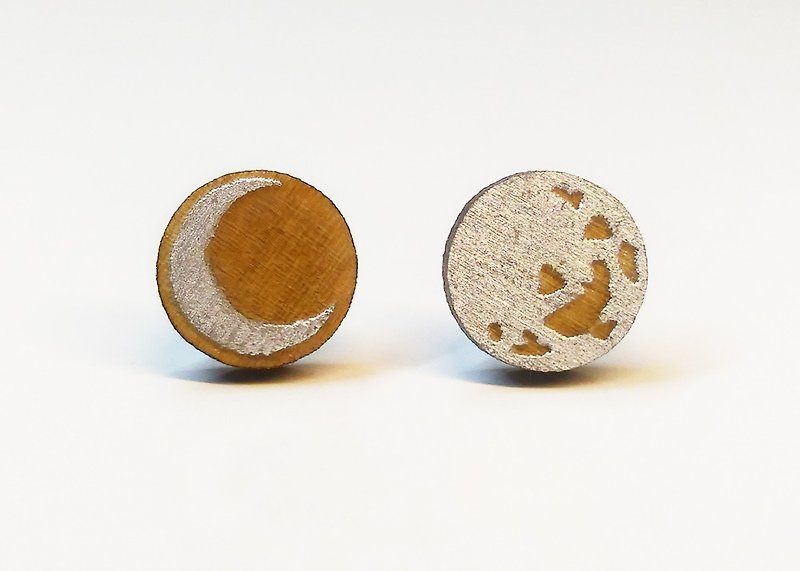 [Full moon month] colored stick wooden earrings - Earrings & Clip-ons - Wood 