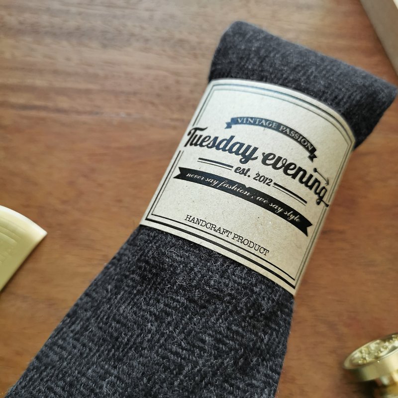 Necktie Herringbone Grey Wool - 領呔/呔夾 - 羊毛 灰色