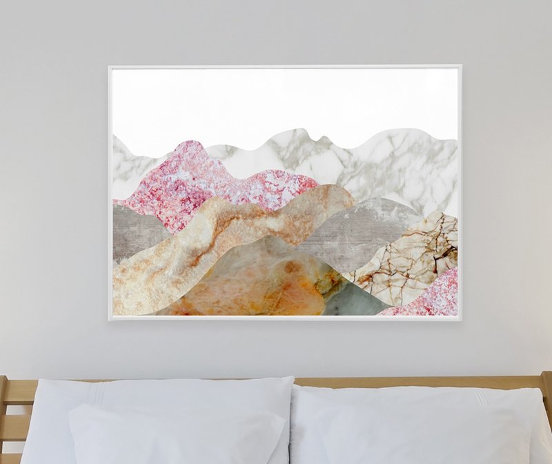 Foggy Mountain Landscape Art Print, Marble Living Room Poster - 壁貼/牆壁裝飾 - 紙 