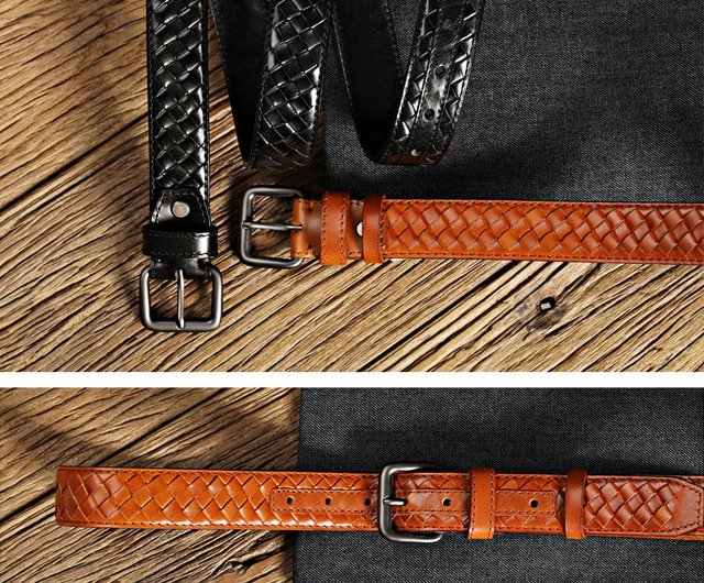 Braided Leather Belt with Buckle Closure