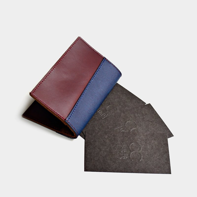 [The final list of the reception] cowhide business card holder, leather card holder, leisure card holder, blue burgundy leather stitching, Valentine’s day gift custom lettering as a gift - ที่เก็บนามบัตร - หนังแท้ สีแดง