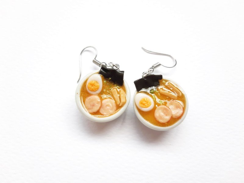 Ramen earring 111 - 耳環/耳夾/耳骨夾 - 黏土 橘色