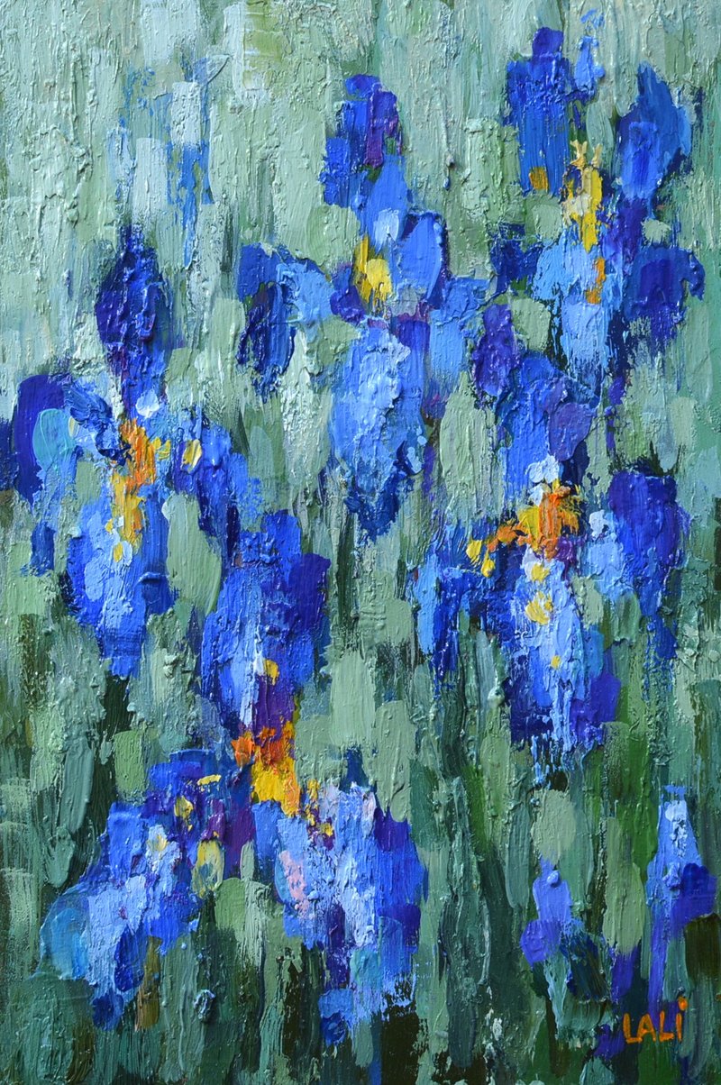 勿忘我藝術 原創油畫 現代繪畫 當代花卉藝術 - 插畫/繪畫/寫字 - 其他材質 藍色