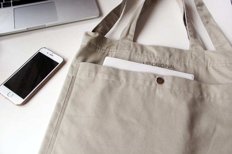 Khaki two-way tote bag Dual Tote Bag - Khaki - Messenger Bags & Sling Bags - Cotton & Hemp Gold