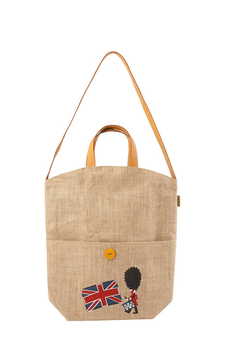 British classical knight jute bag - กระเป๋าแมสเซนเจอร์ - ผ้าฝ้าย/ผ้าลินิน สีนำ้ตาล