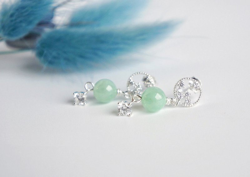 安靜 // 天然翡翠A貨 綠翠 925銀 耳環 耳針 - 耳環/耳夾 - 玉石 綠色
