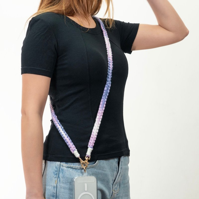 [New product] Gradient color hand-woven series mobile phone lanyard/bag strap | Gradient purple - Lanyards & Straps - Cotton & Hemp Purple