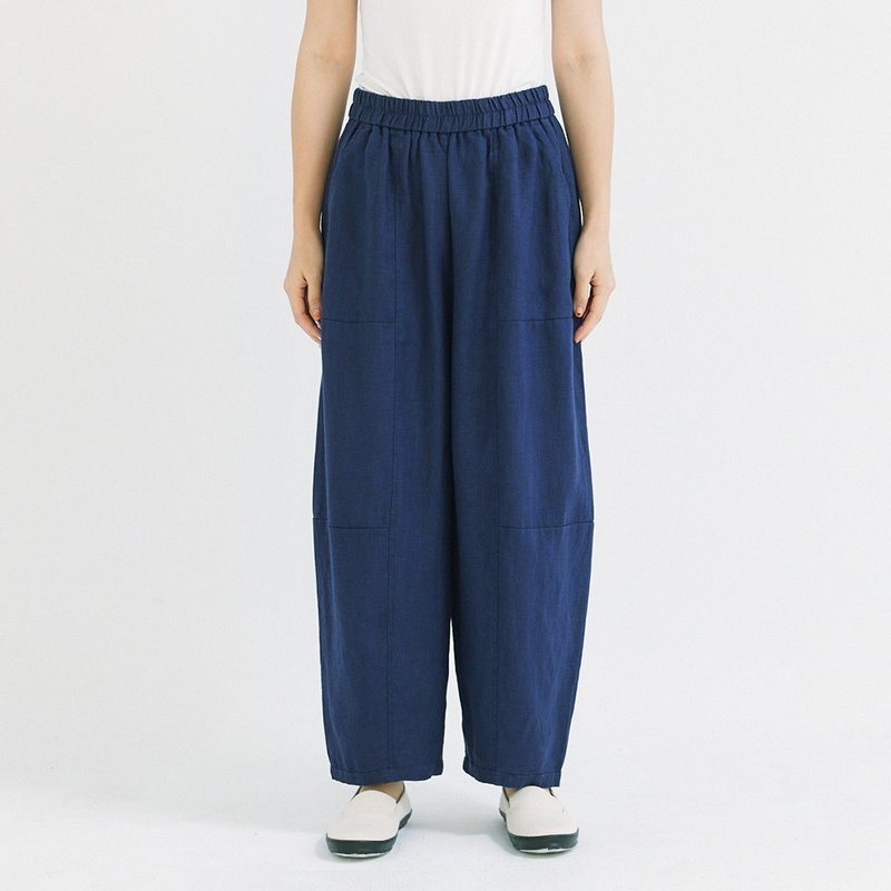 【Simply Yours】Linen Classic Pants Blue F - กางเกงขายาว - ผ้าฝ้าย/ผ้าลินิน สีน้ำเงิน