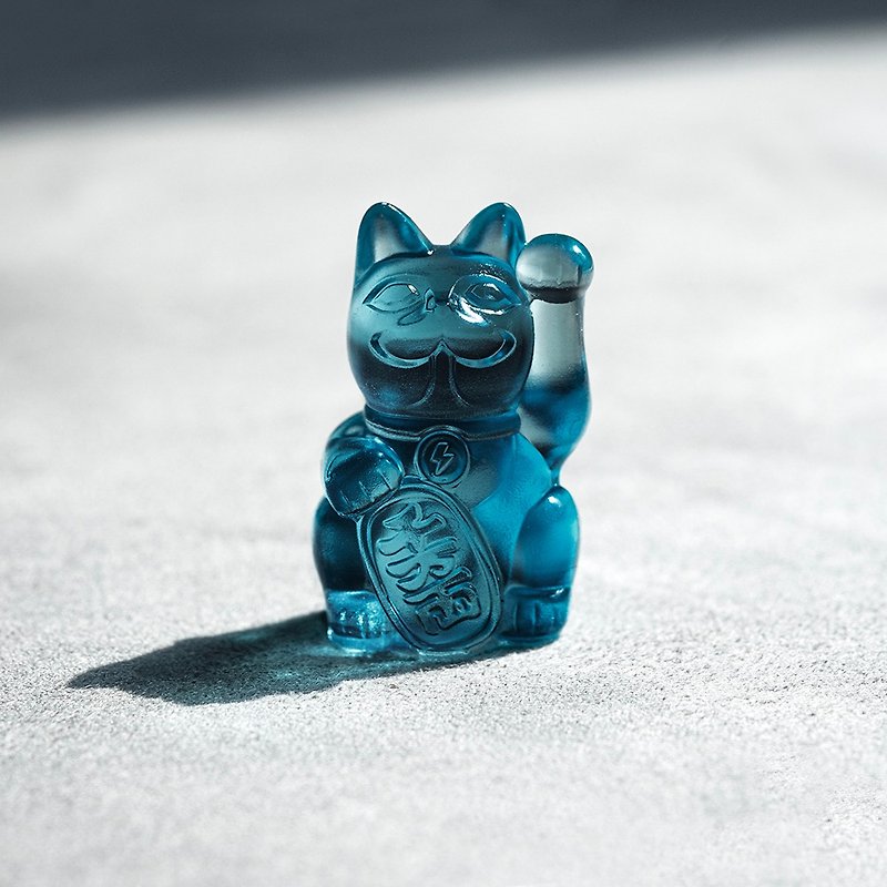 3cm Lucky Cat Buff - Transparent Lagoon Blue - ของวางตกแต่ง - เรซิน 